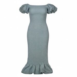 Baltic Born Alana Smocked Midi Dress Light Blue Puff Sleeve Size Medium